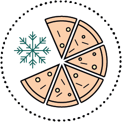 Grafik von dreiviertel Tiefkühlpizza und Schneeflocke
