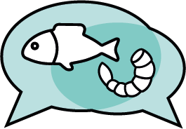 Piktogram mit Sprechblasen Fisch und Shrimp